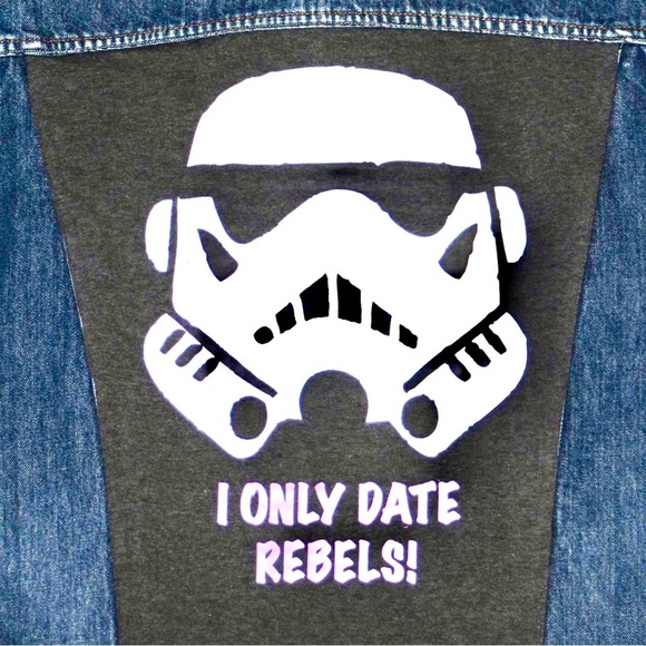 Star Wars Stormtrooper Denim Jacket Upcycled Geek Boxy Plus Size 16 Slowfashion - Picture 7 of 15